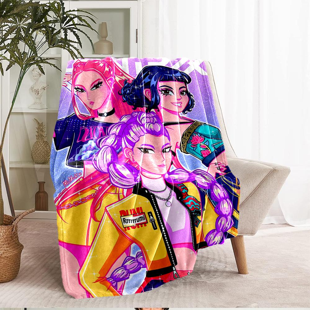 KPop Demon Hunters Theme Printed Blanket - Perfect for Couch, Bed, Travel & Outdoor Use | Machine Washable, Cozy & Durable.