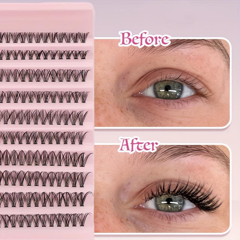 200Pcs Cluster Lashes, 30-100D 8-16mm D Curl Fluffy Cat Eye Lashes, Reusable DIY False Eyelash Extensions for Beginners