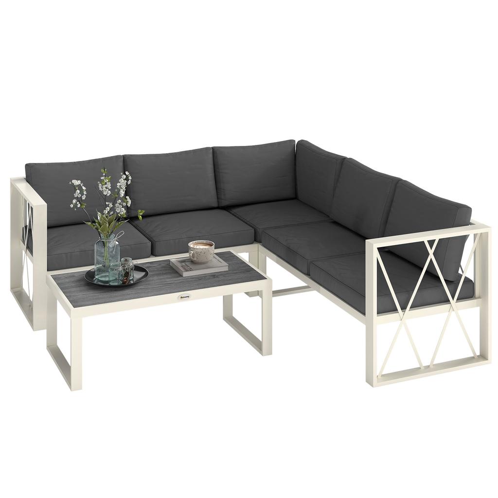 Four-Piece L Shaped Garden Furniture Set with 5-Level Adjustable Lounger - Grey