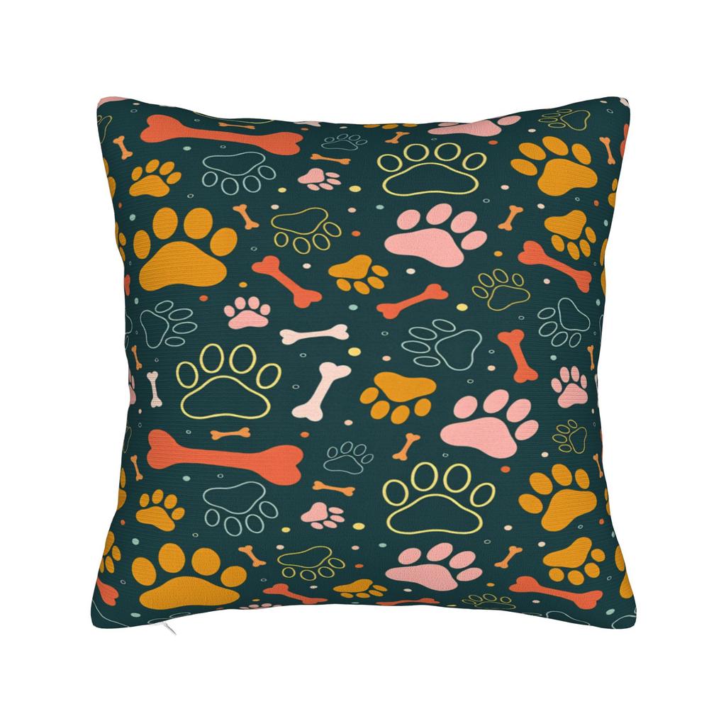 Colorful Paw Print And Bone Pillowcases Fashion Pillow Case For Sofa Bedroom Home Decor Comfy Pillow Cover