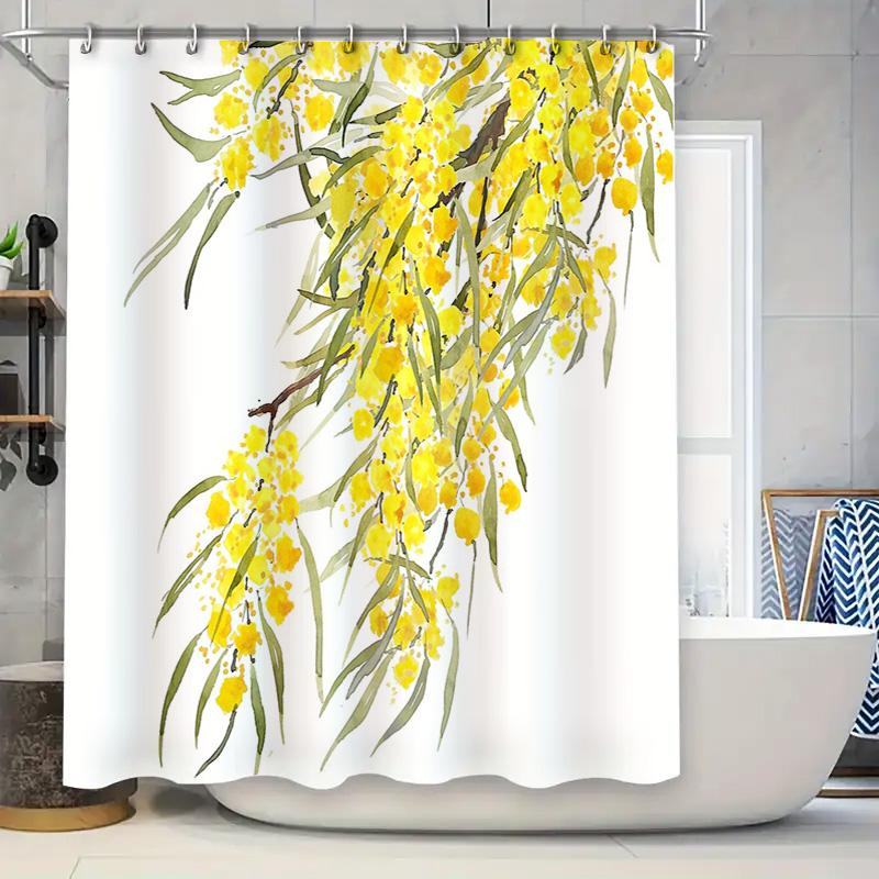 

Floral Shower Curtain Botanical Pattern Nature Landscape Bathroom Decor Farmhouse Style Waterproof Fabric Washable Modern Design 90x180cm