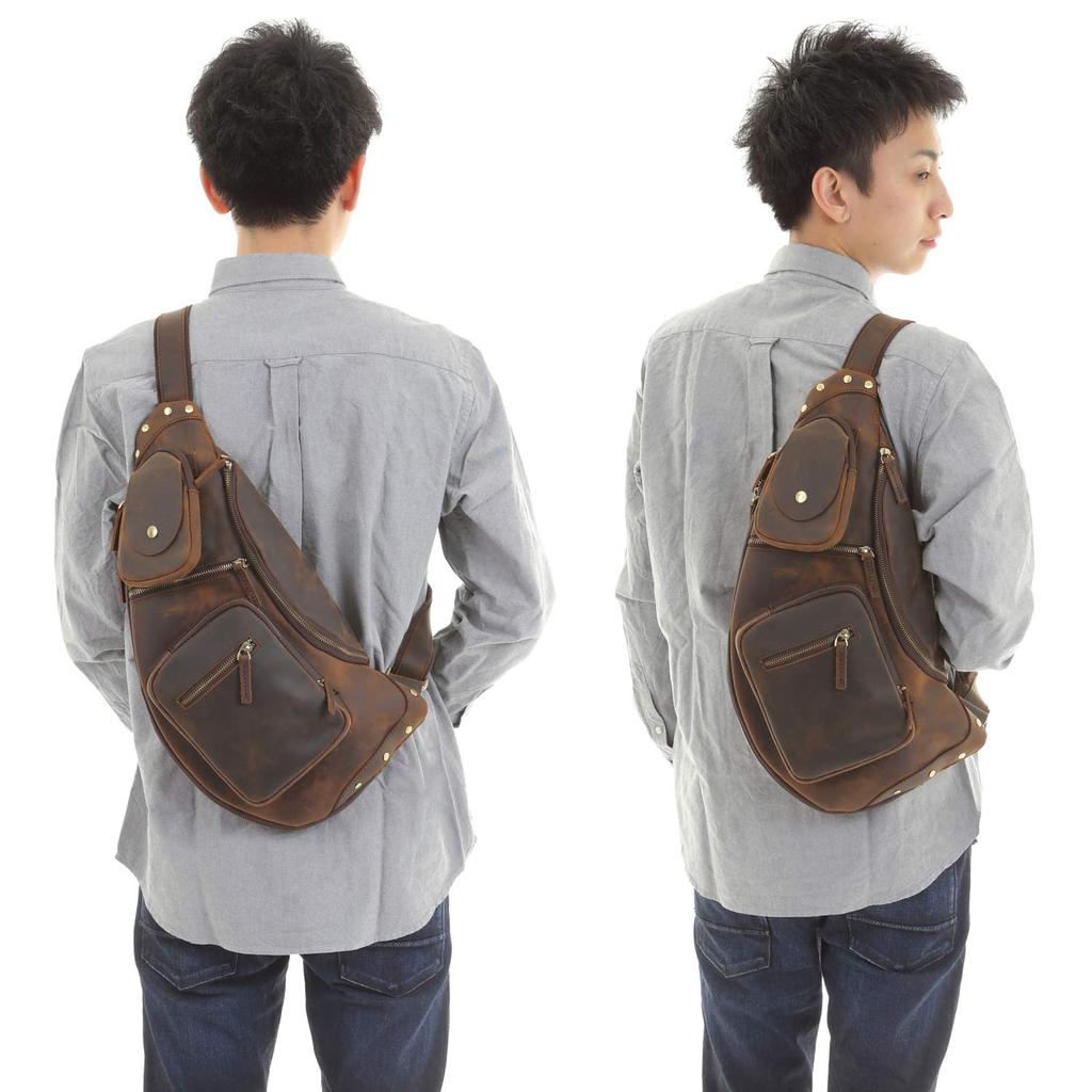 [monolife] Genuine Leather Body Bag for Men and Women, Shoulder Bag, Crossbody Bag, 6 Colors Available (Old Coffee Brown, Natural Leather)