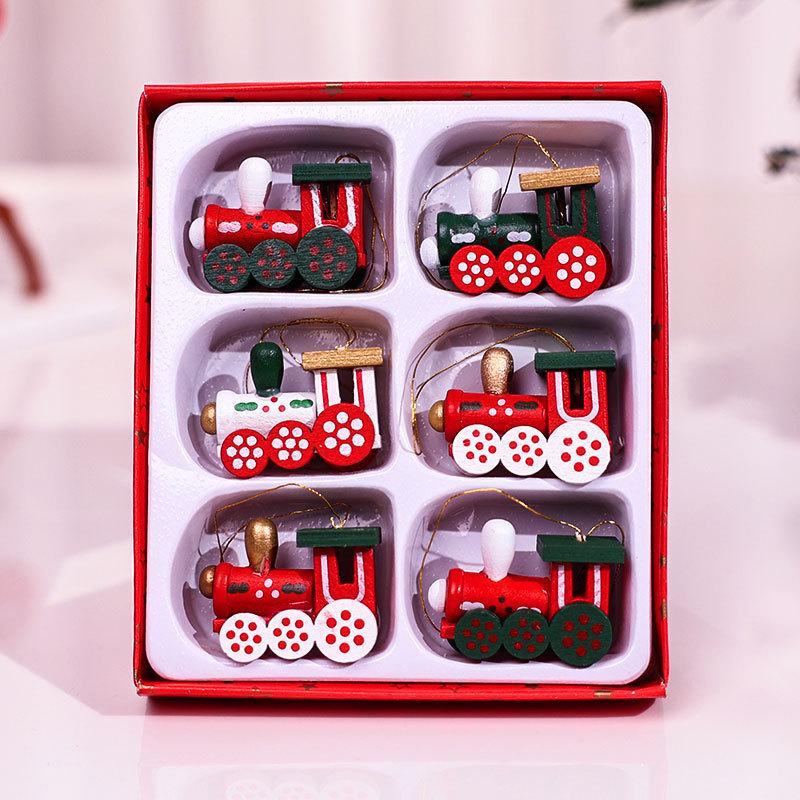 Wooden Christmas Train Ornament Gift Box Set - Small Ornaments for Tree Decorations & Presents