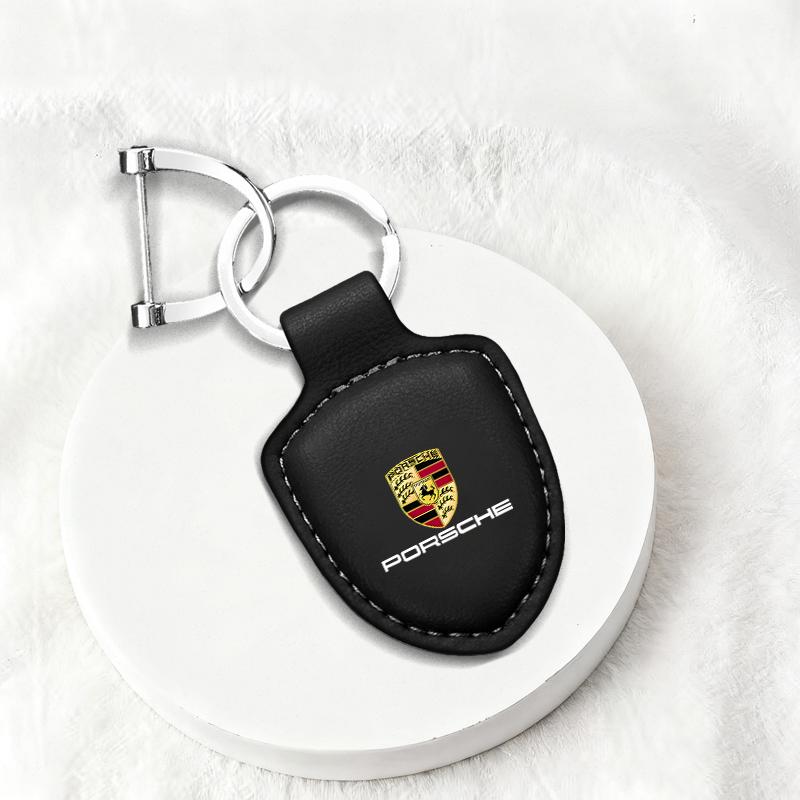 Leather Car Emblem Keychain For Porsche Cayenne Panamera Macan 911 Taycan Boxster Cayman 918 Pajun Keyring Shield Key Chain