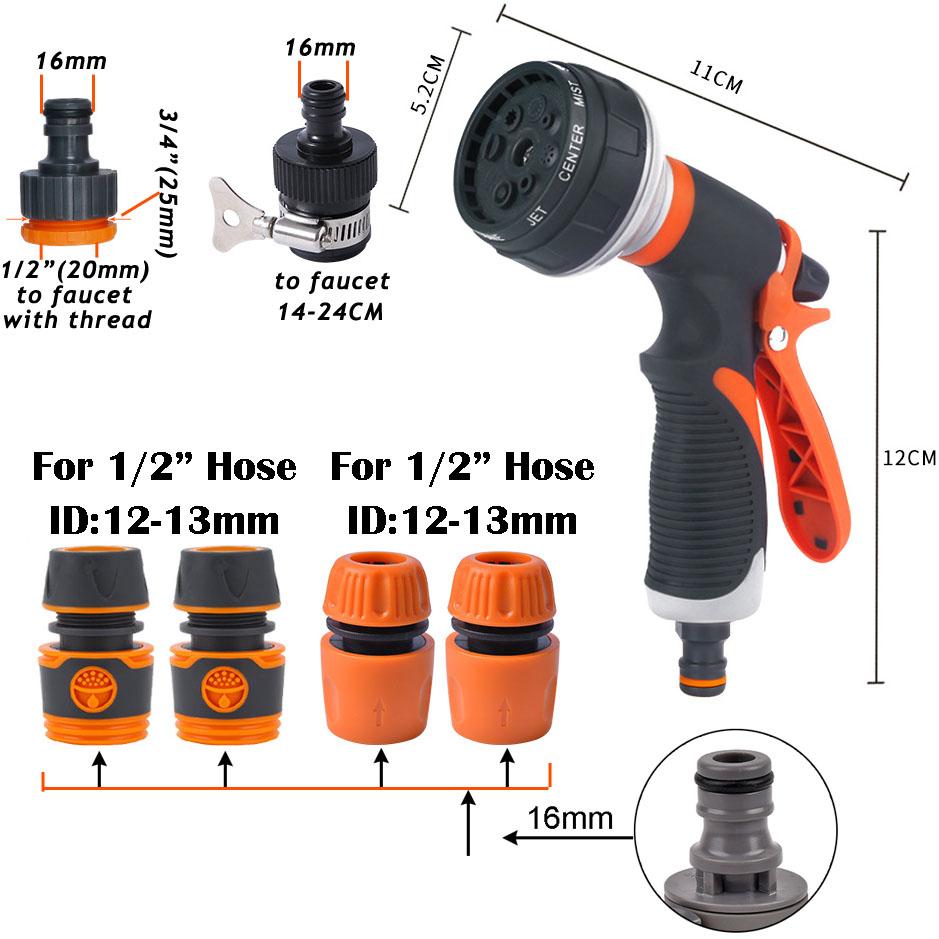 Watering Gun High Pressure 8 Modes Garden Spray Irrigation Watering Nozzle Plant Lawn Yard Watering Sprinkler Cleaning Sprayer
