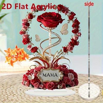 Ornement Acrylique 2D Decora Matériau Acrylique Rose Rouge Décoration de Bureau Élégant Cadeau pour Mère Cadeau
