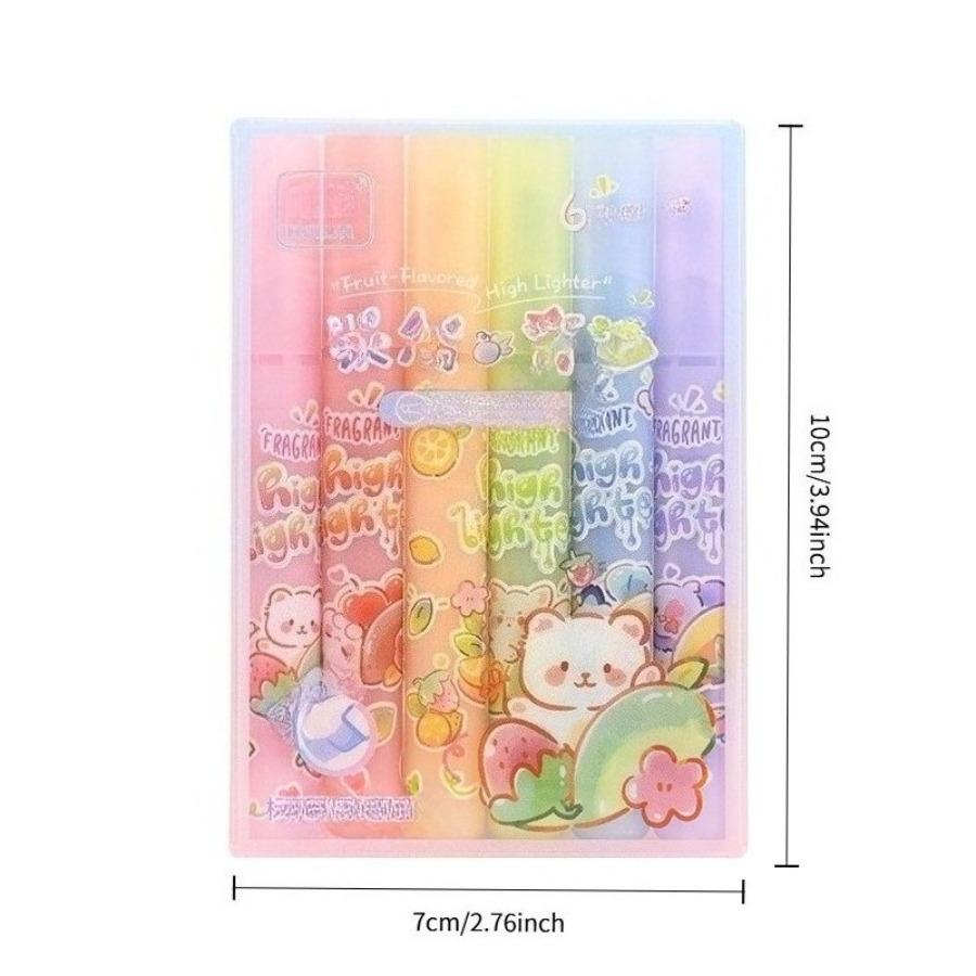 6-цветные фруктовые хайлайтеры со скошенным кончиком и быстросохнущими чернилами - Непротекающие маркеры, подходящие для ведения дневника, рисования, скетчинга, офиса 6 colors