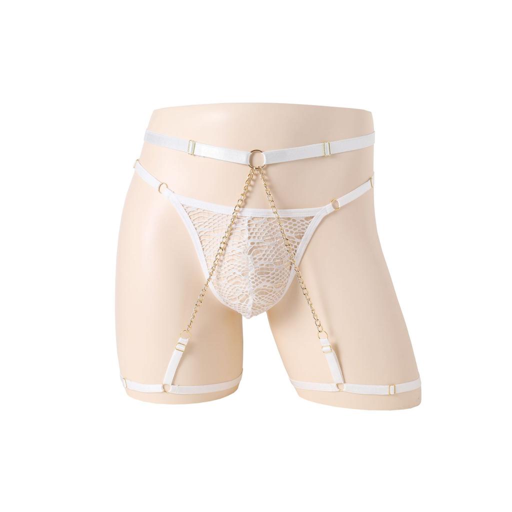 Sissy Lingerie Men'S Sexy Lace Garter Panties Waist Adjustable Chain G-String Perspective Crossdressing T-Back Jockstrap Thong