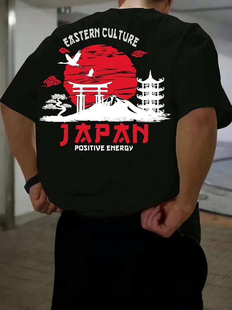 Japanese Style Red Sun Pagoda Print 100 Cotton Men Woment Tshirt Summer Autumn Daily Sports Casual Loose Street Shortsleeve