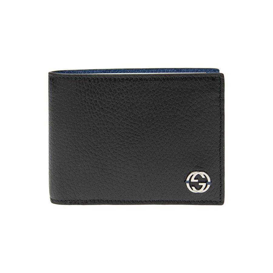 Gucci Silver Logo Long Folded Lychee Grain Leather Wallet Men Wallet Black Blue 611229-CAO2N-1040