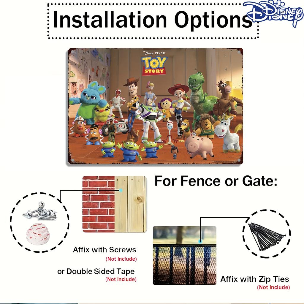 1pc Toy Story Metal Tin Sign - Officially Licensed Buzz Jacket & Woody Retro Wall Art with Jessie, Bullseye,, Mr. Potato, Bo Pee