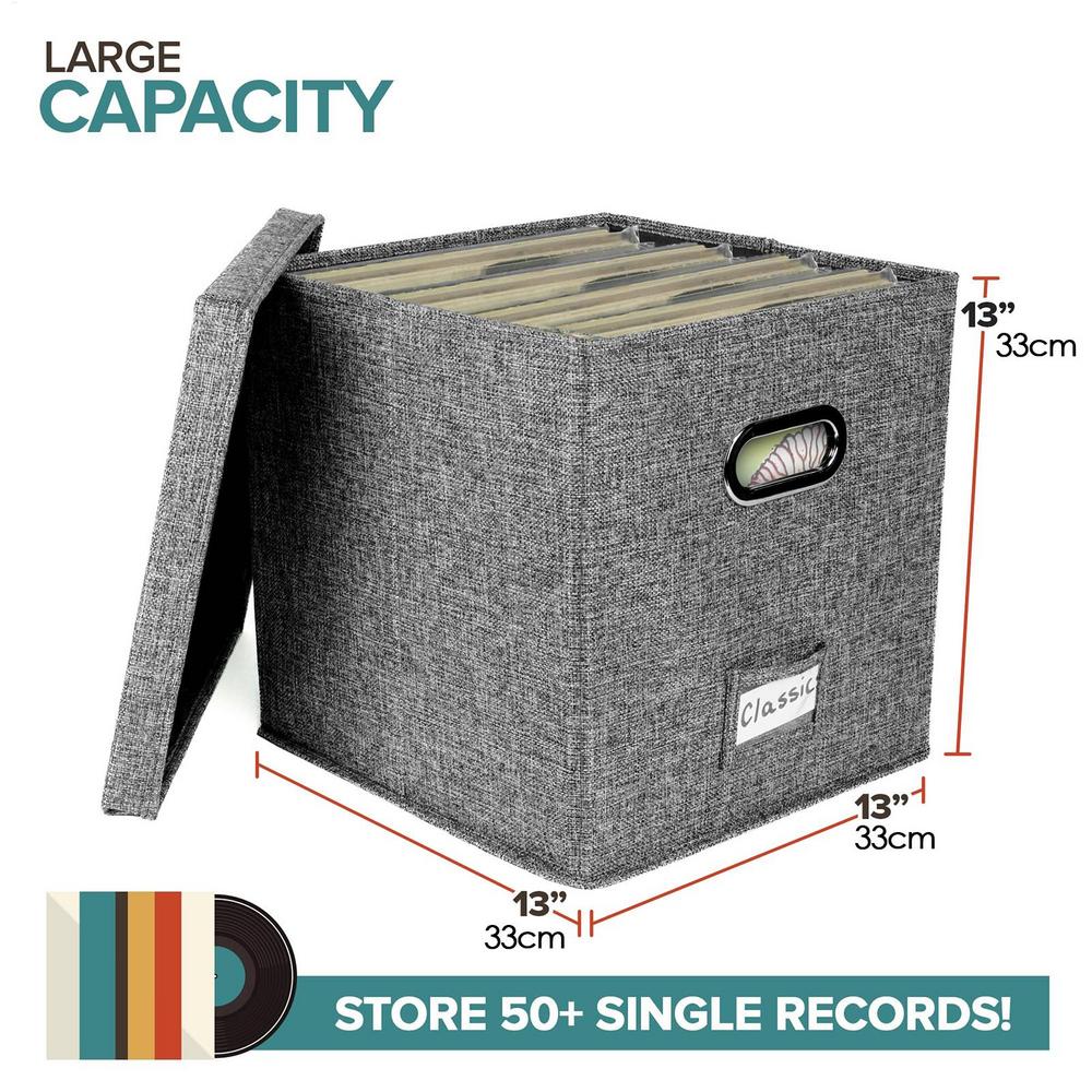 

Sturdy Vinyl Record Storage Box 13inch/33cm Stackable LP Holder with Lid Album Organizer Linen Fabric Case Decorative Moving Box