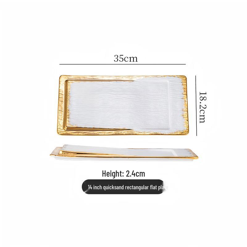 Rectangular Ceramic Gold-Plated Serving Plate