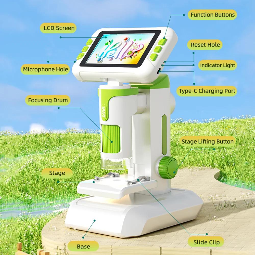 120-1600X HD Microscope Toy Science Experiment Kit STEM Desktop Handheld Detachable Portable LCD Microscope Telescope Magnifier