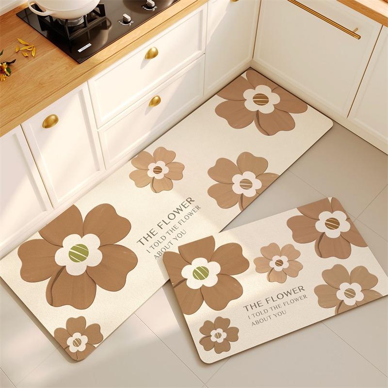 Rug For Kitchen Waterproof Floor Mat Non-Slip Pvc Leather Foot Mats Long Carpet Japanese Style Flower Home Decoration Rugs
