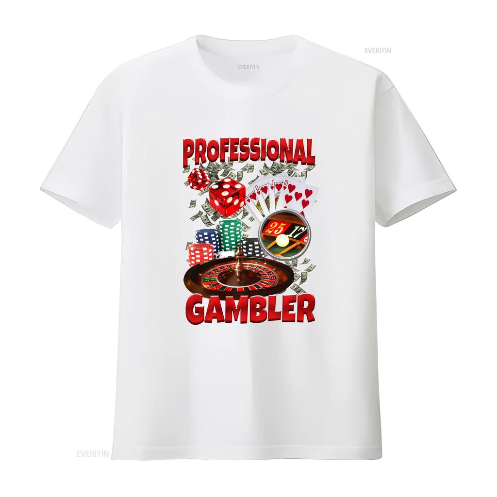 Professioneller Glücksspieler T-Shirt Lustiges Casino-Themen-Design Poker Würfel Chips Spielkarten Für Freund vintage Leicht