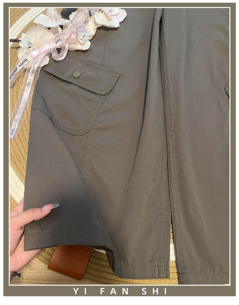 Women's Retro High Waist Wide Leg Work Pants - Army Green