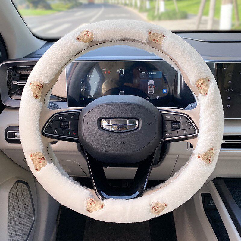 

Car Steering Wheel Cover, Winter Plush, Universal for All Seasons, Cartoon Bear Decorative Protective Cover, Warm and Non-Slip Bear plush steering wheel cover