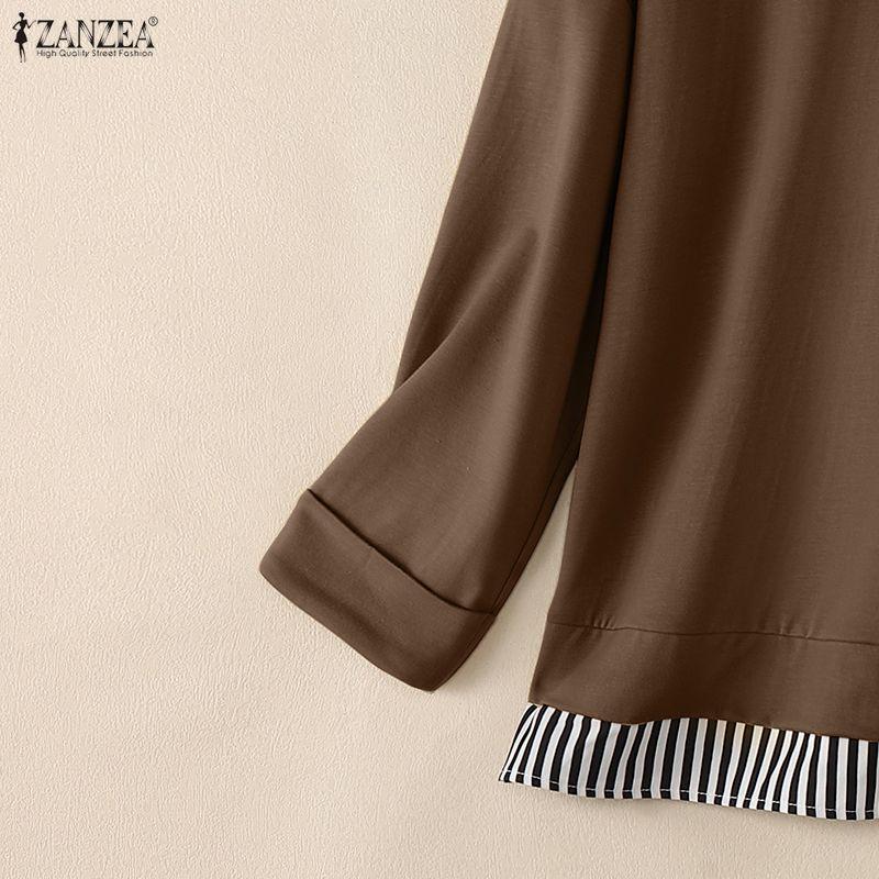 ZANZEA Women Hoodies Casual Long Sleeve Stripe Patchwork Hooded Sweatshirts