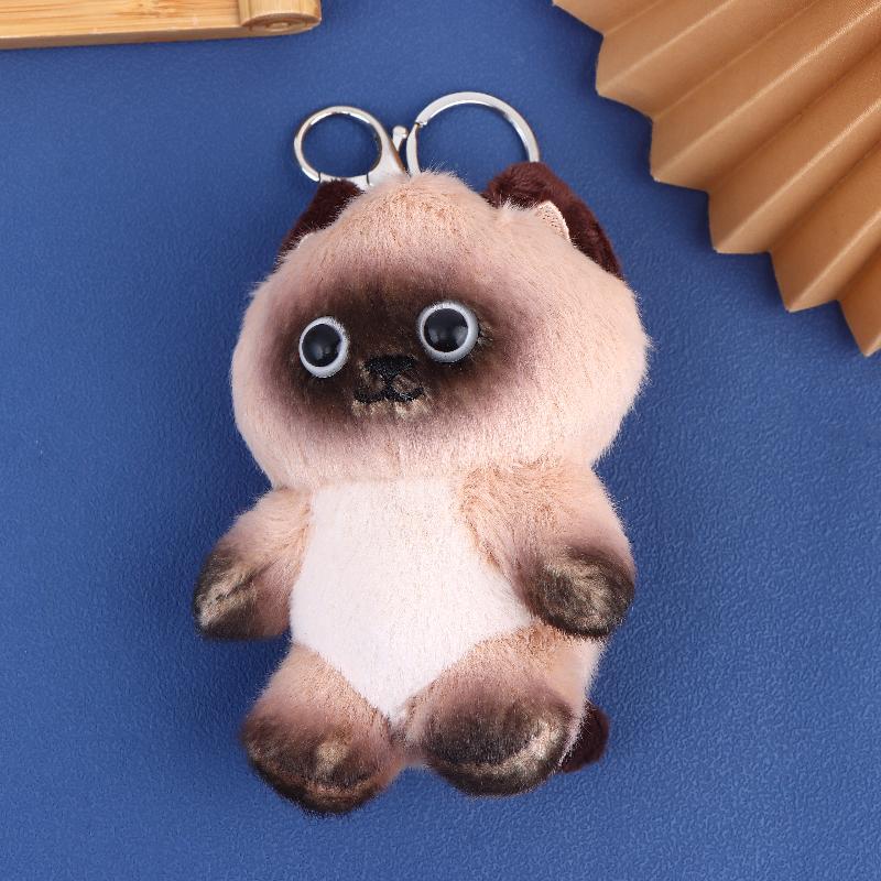 1 st Kattunge Docka Hänge Livslik Söt Siamesisk Katt Plyschleksak Nyckelring Brun och Vit Ansikte Katt Tecknad Film Heminredning Festpresent