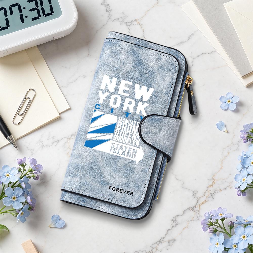 Stylish New York Printed Long Wallet Portable Card Holder Multi Slot Casual Purse