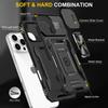 Military-Grade Armor Phone Case with Slide Camera Cover & 360° Rotating Magnetic Stand for iPhone 16 15 14 13 Shockproof Hybrid Car Mount Compatible