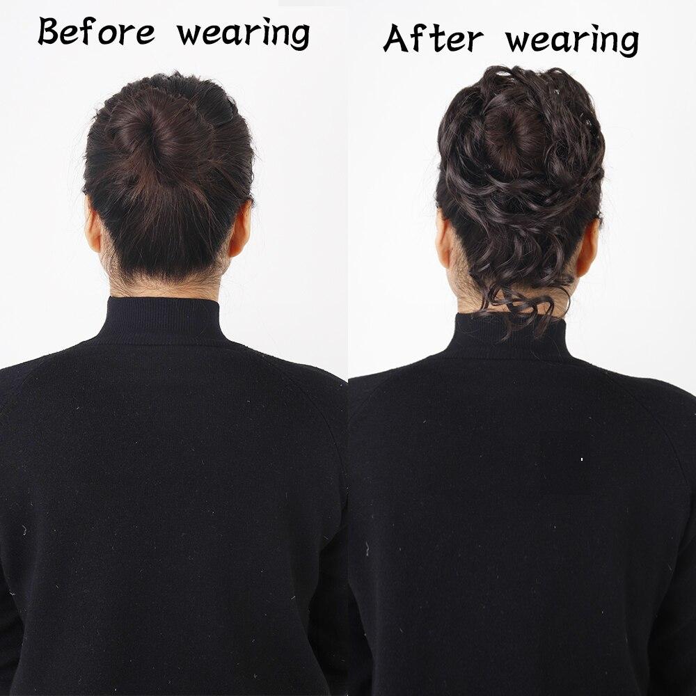 MERISIHAIR Damen-Haarknoten aus Kunstfaser, unordentlicher Chignon, lockiges Haar, elastischer unordentlicher Chignon für Damen, Haarteile, Schwarz, Braun