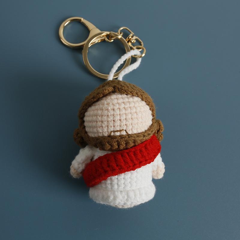 Creative Jesus Design Crochet Keychain For Couple Gift Handmaking Knitted Jesus Doll Keyrings For Bag Pendant Custom Accessories