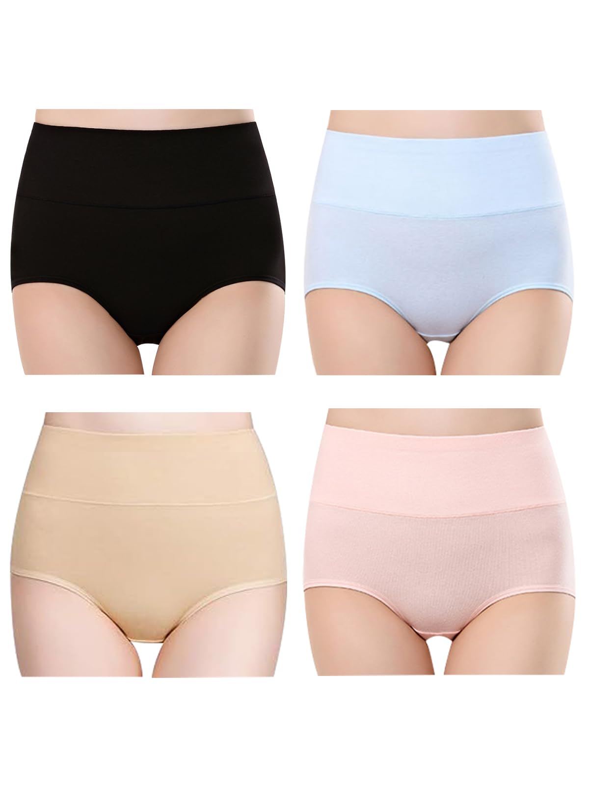 

ENALIHI Panty Organic Cotton Flattering Deep Cold Solid Elastic Touch the Skin 4 Panties Women s 4-Piece Set, Deep-Waisted, Non-Constricting, Panties,