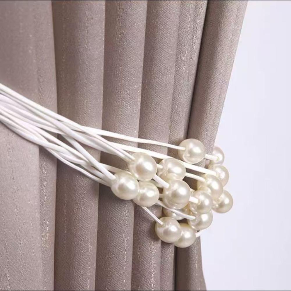 2PCS Adjustable Imitation Pearl Ties Polyester Curtain Buckle Clips Pearl Curtain Tieback  Bedroom белый
