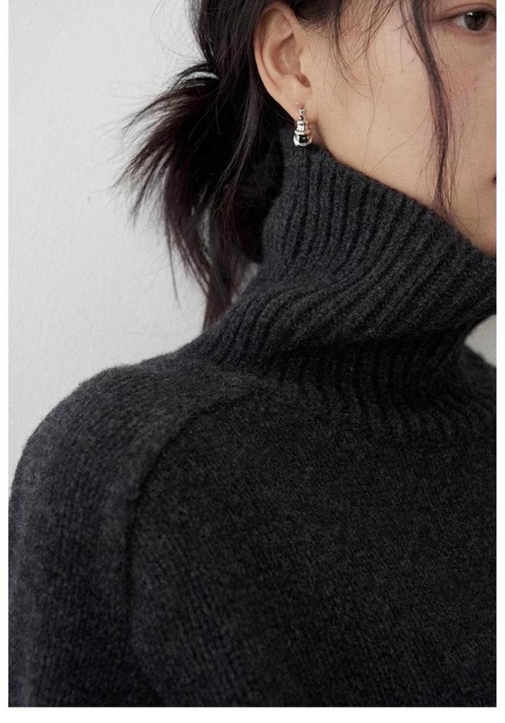 Women's High Neck Merino Wool Sweater - 2025 Autumn/Winter Korean Style Knit