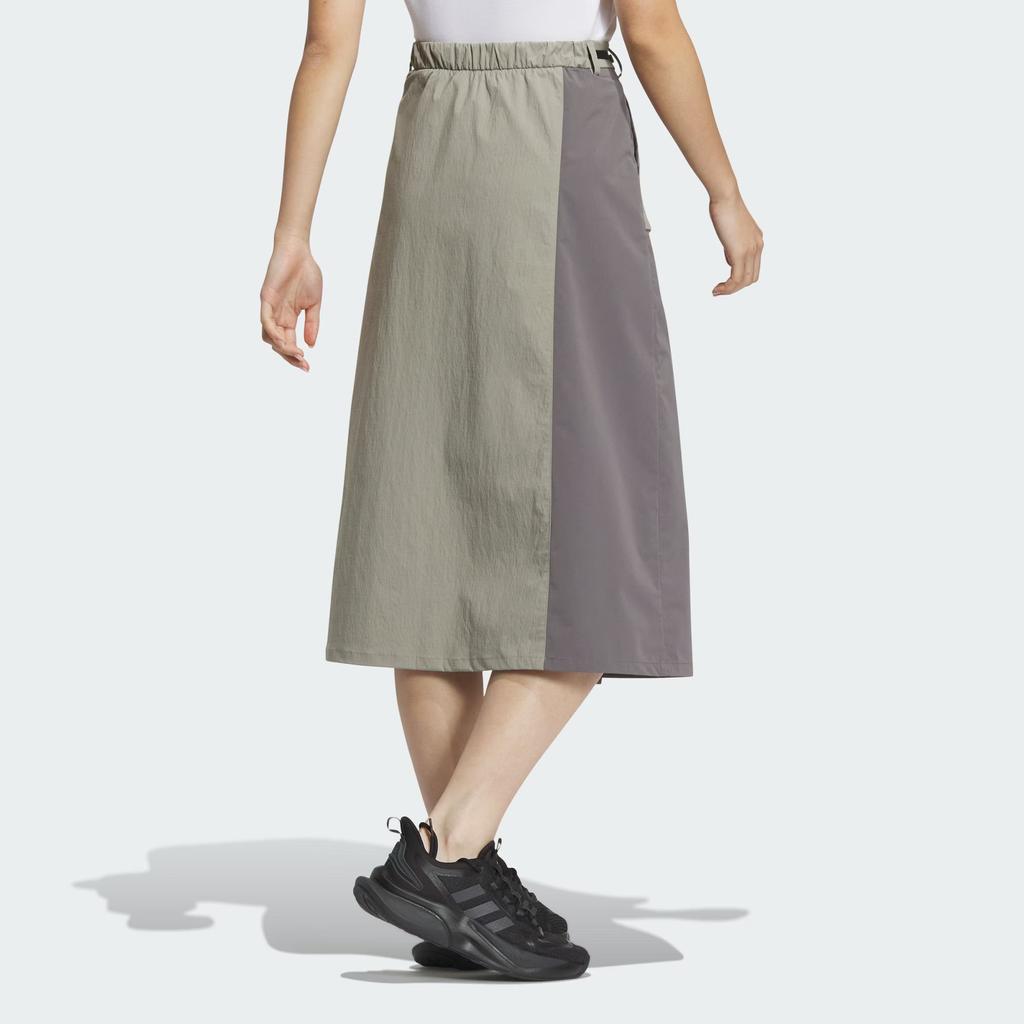 Adidas City Escape Cargo Skirt Color Block Logo Split Sports Midi Skirt Women Skirts Pebble-Grey JE8585