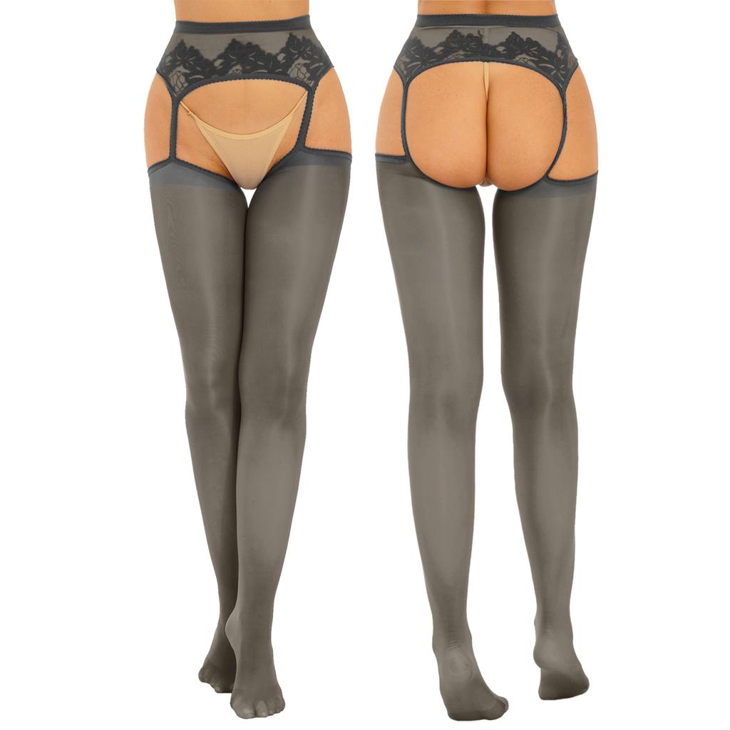 Womens Cutout Crotchless Pantyhose Floral Lace Patchwork Leggings One-Piece Garter Stockings