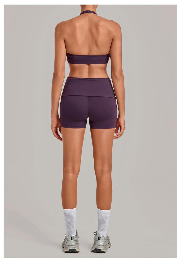 Women's Halter Backless Pleated Yoga Set - Tight Fit, Hip-Revealing Sportswear