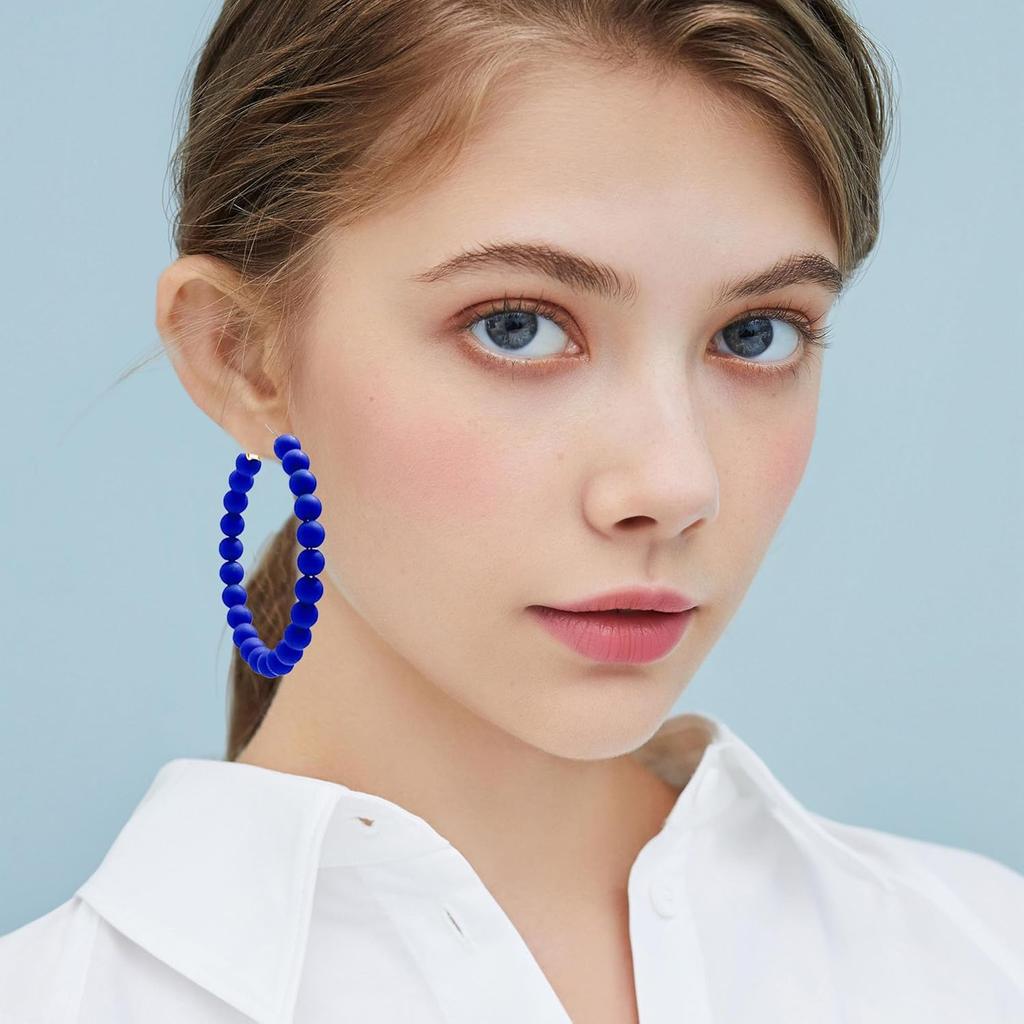 Colorful Vintage Large Circle Hoop Earrings for Women 80s 90s Neon Acrylic Round Beads Earring Minimalist Geometric Party Jewelry