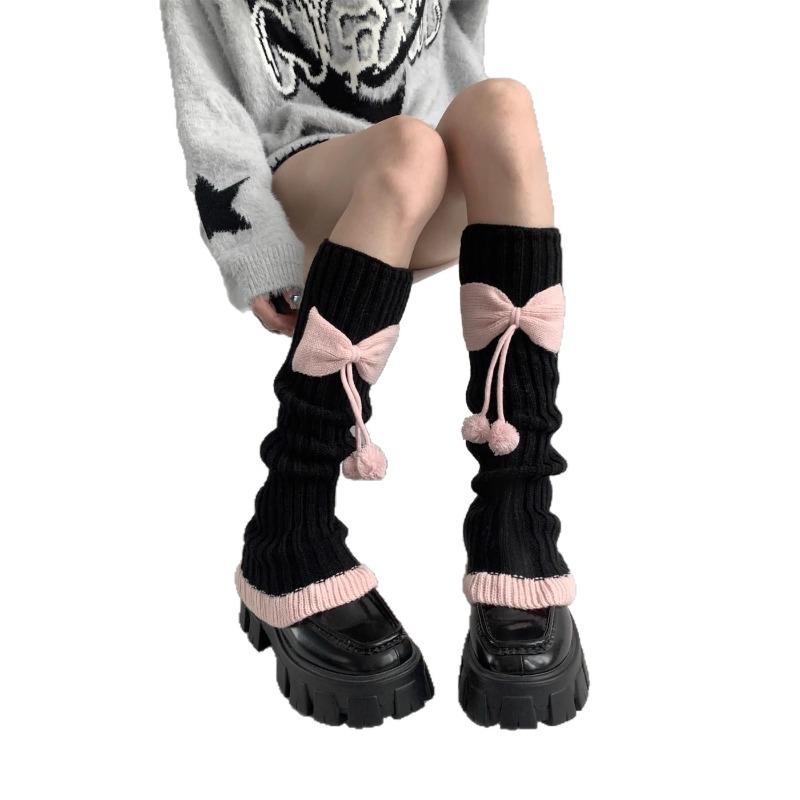 Sweet Autumn and Winter Pom-pom Lace Contrasting Color Sock, Jk Girl Pink Bow Leg Cover, Dui Dui Sock