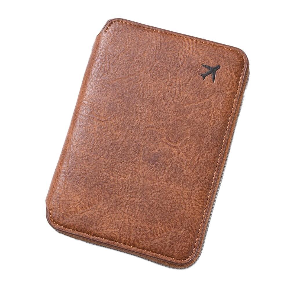 

Solid Color PU Passport Bag Airplane Check-in Multifunctional Passport Clip Passport Cover RFID Anti-theft Travel Wallet Men коричневый