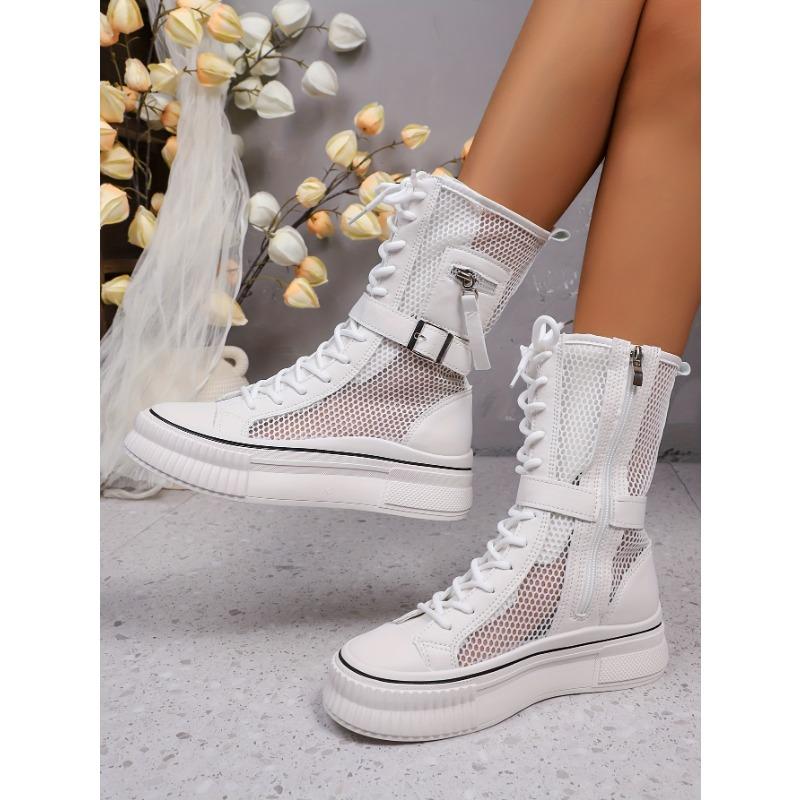 Martin Boots Female 2025 Summer New Mesh Boots Breathable Mesh Yarn Hollowed Out Mesh Thin Section Cool Boots Mid-calf Thick Bottom