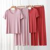 Modal Homewear 2pcs Pajamas Set Short Sleeve Tops and Trousers Solid Color Casual Loose Sleepwear Suit Plus Size Nightwear