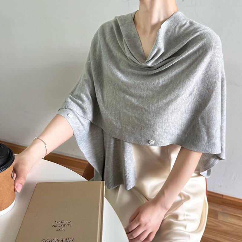 Temperamental Slimming Knitted Shawl: Women's Solid Color Sleeveless Cardigan for Air-Conditioned Rooms