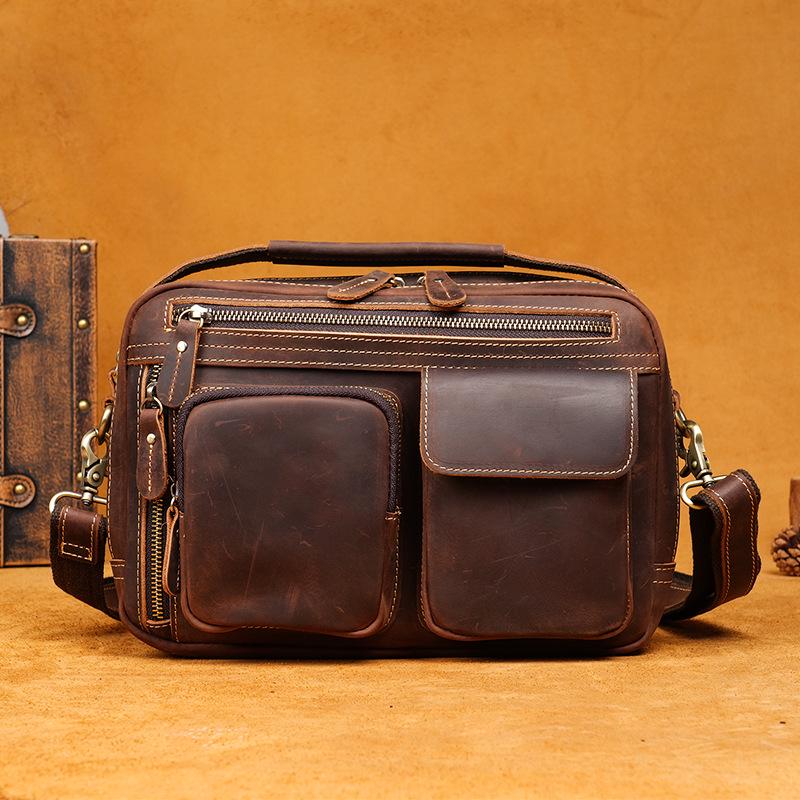 Borsa a tracolla e a spalla da uomo in vera pelle retrò - Borsa da viaggio in pelle Crazy Horse