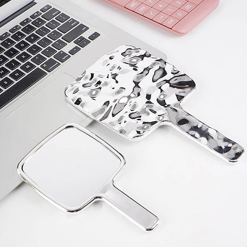 INS Liquid Shape Square Makeup Mirror Irregular Water Ripple Hand-Held Desktop Cosmetic Mirror Mini Travel Portable Mirror