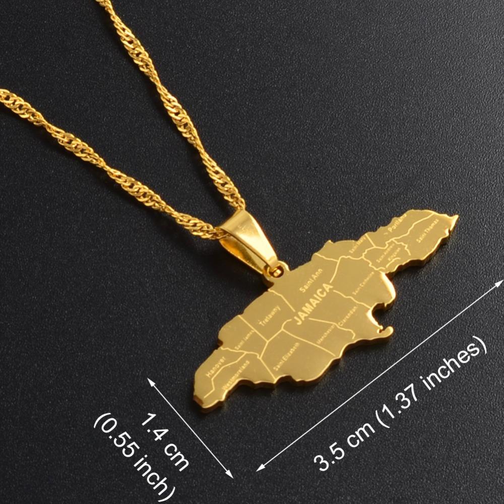 Anniyo Map of Jamaica With City Pendant Necklaces for Women Girls Stainless Steel Jamaica Maps Silver Color/Gold Color #071021