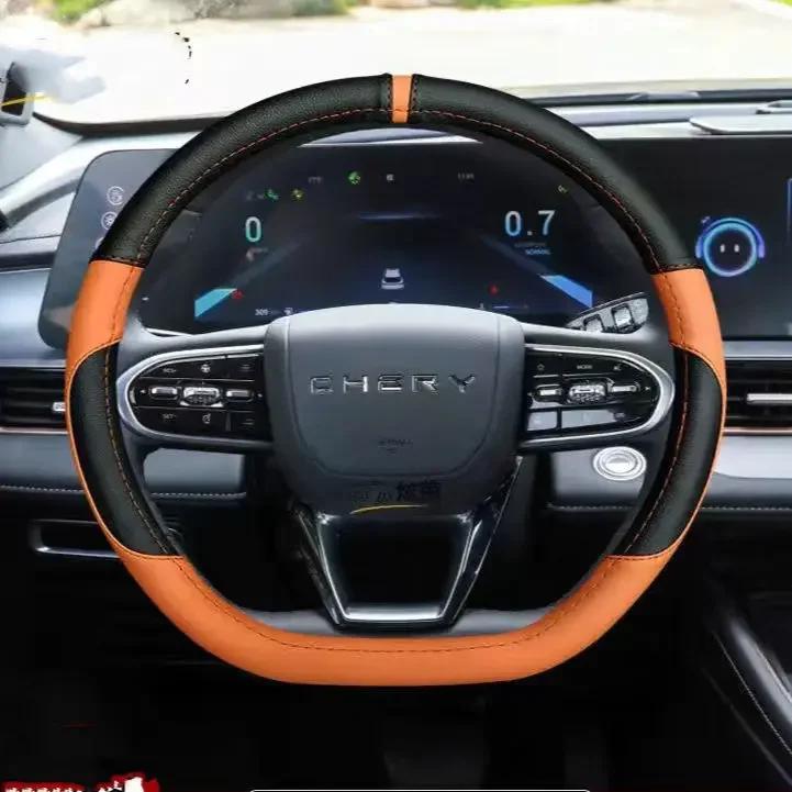 

Для Chery Omoda C5 5 FX 2024 Чехол на руль Дышащий Противоскользящий Искусственная кожа Автоаксессуары черный коричневый