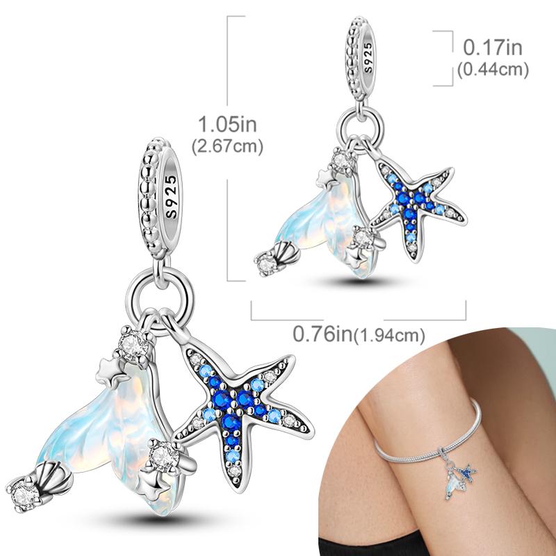 New Silver Plated Charms Beads Turtle Starfish Shell Sea Blue Summer Beads Fit Original Charms DIY Woman Jewelry Gift