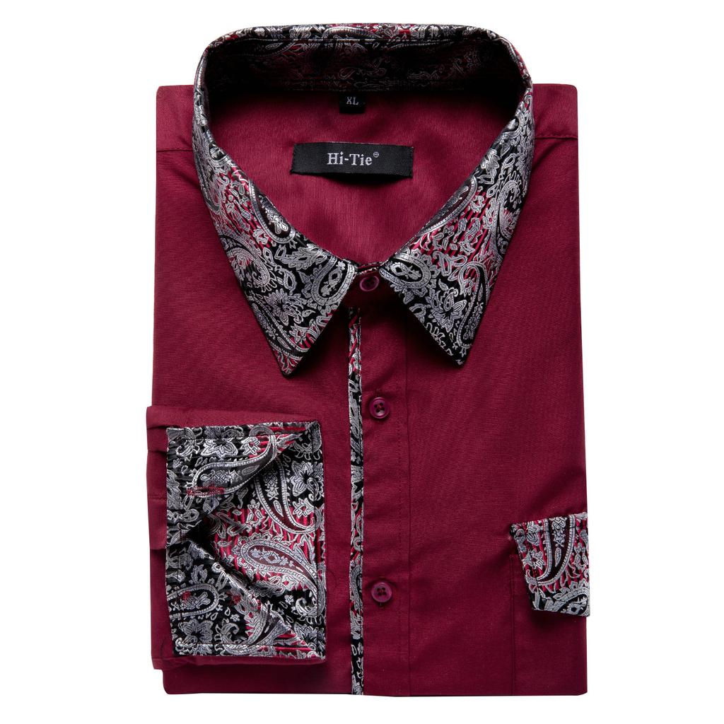 red Splicing Paisley Polyester Shirt 