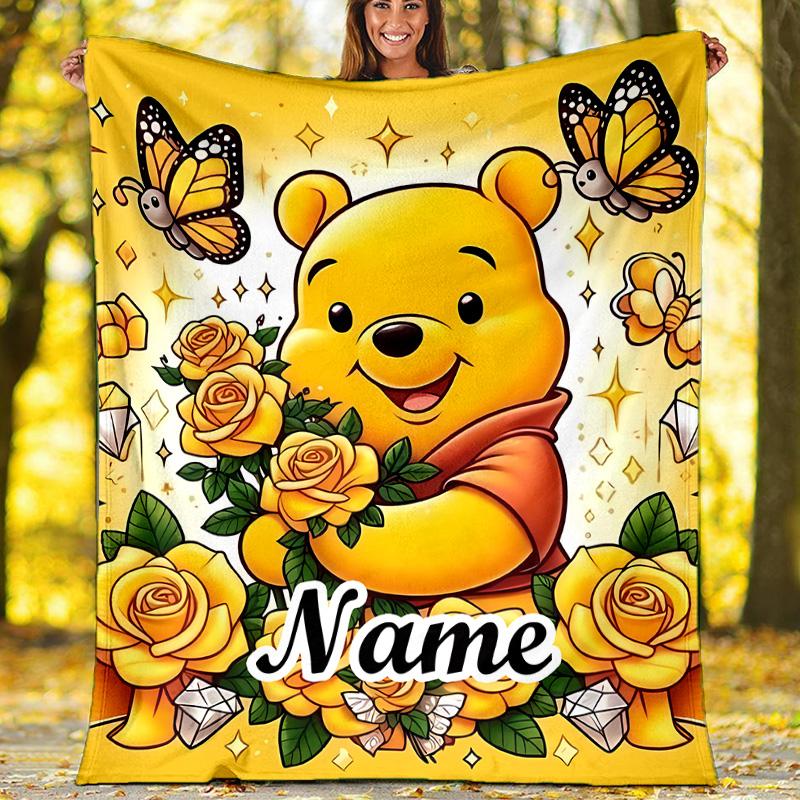 Customizable Winnie Throw Blanket – Personalized Name, All-Season Cozy Snug Blanket, Machine Washable, Personalized Blanket