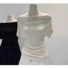 Women's French White Off-the-Shoulder Short-Sleeve T-Shirt - Unique Summer Style.