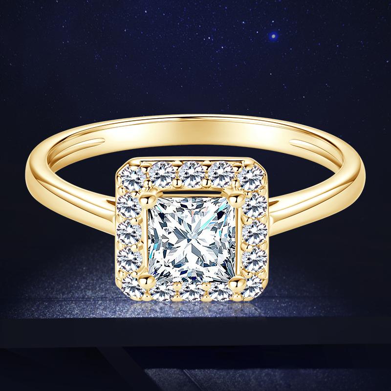 Rrjzz Trendige Prinzessin-Schliff Zirkonia Simulierte Diamant Damen Verlobungsringe Luxuriöser 14 Karat Goldplattierter Hochzeits-Jubiläumsring Schmuck