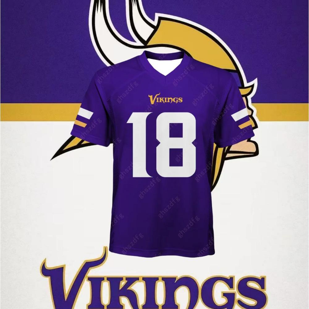 2025 Football für Männer und Frauen Trikot Justin Jefferson Vikings Spieltrikot #18 Schweißabsorbierend Training Draußen Übungsuniform